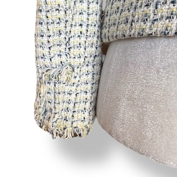 Zara Basic Cream Tweed Boucle Blazer Lady Jacket Flower Jewel Brooch Buttons XS - Picture 6 of 13